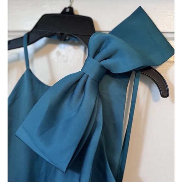 NWT Mac Duggal Teal Halter High Neck Shoulder Bow Mini Dress 20710 Size 2 - Picture 8 of 16